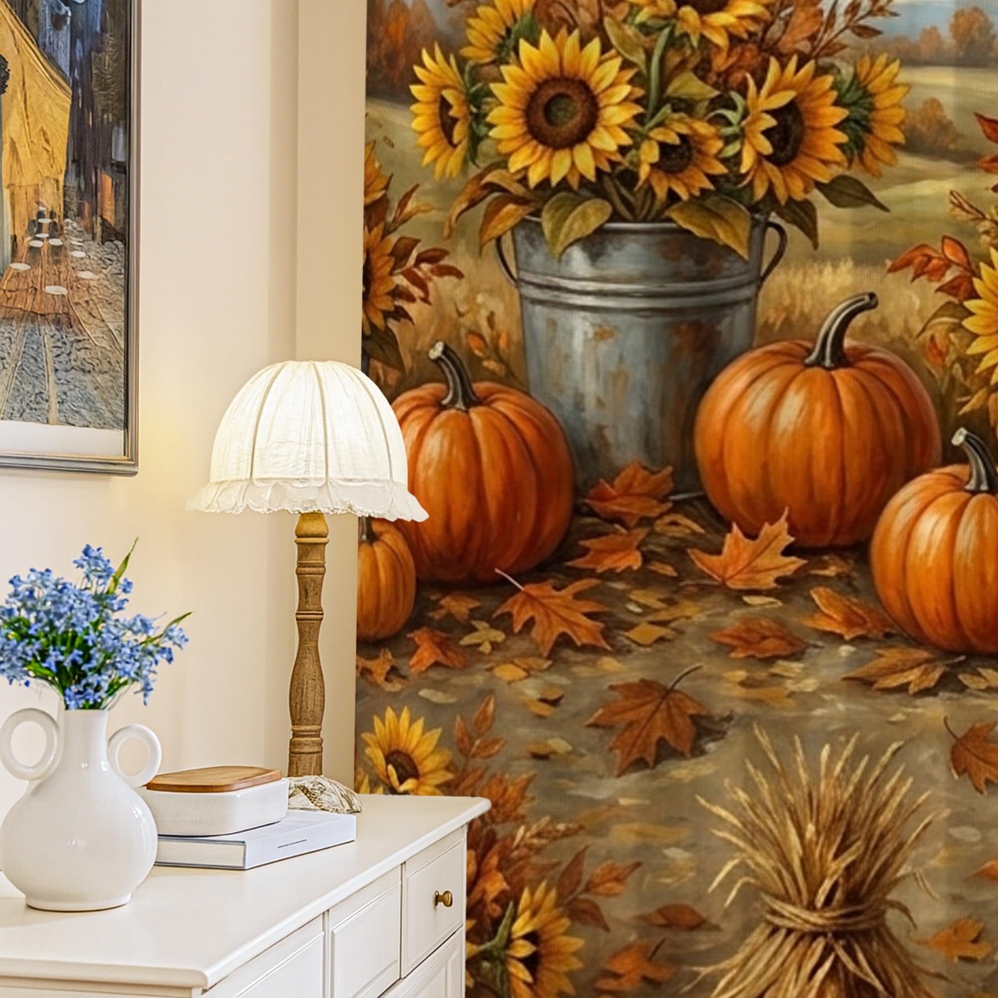 Rideaux occultants rustiques orange automne 132x241 cm pour chambre et appartement