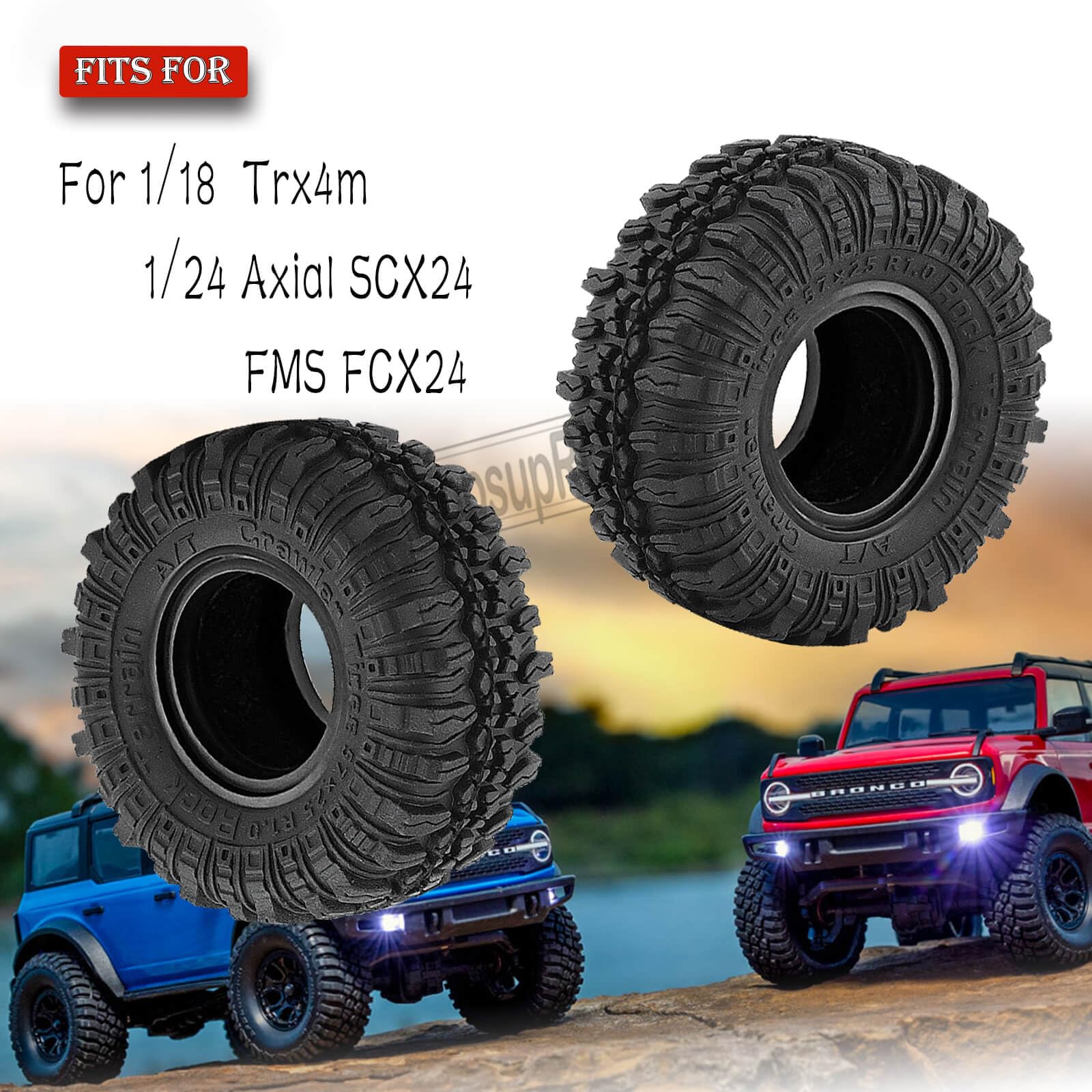 hopsupRC RC 1.0in Rubber Tires for 1/18 1/24 TRX4M,SCX24,FCX24 RC Crawler,RC Wheels Tires,(4PCS Black)