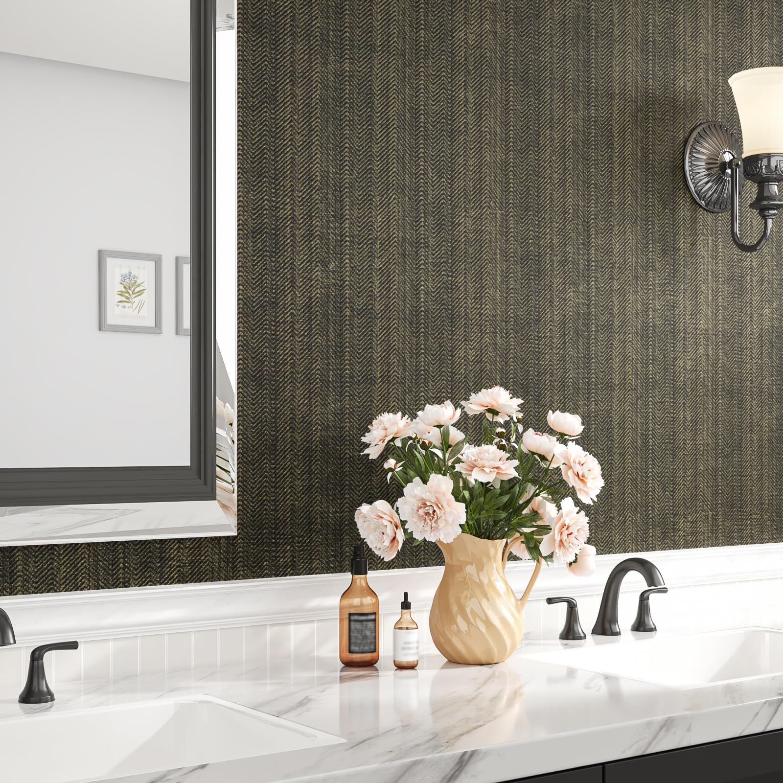 Metallic Grasscloth Wallpaper In Dining Room