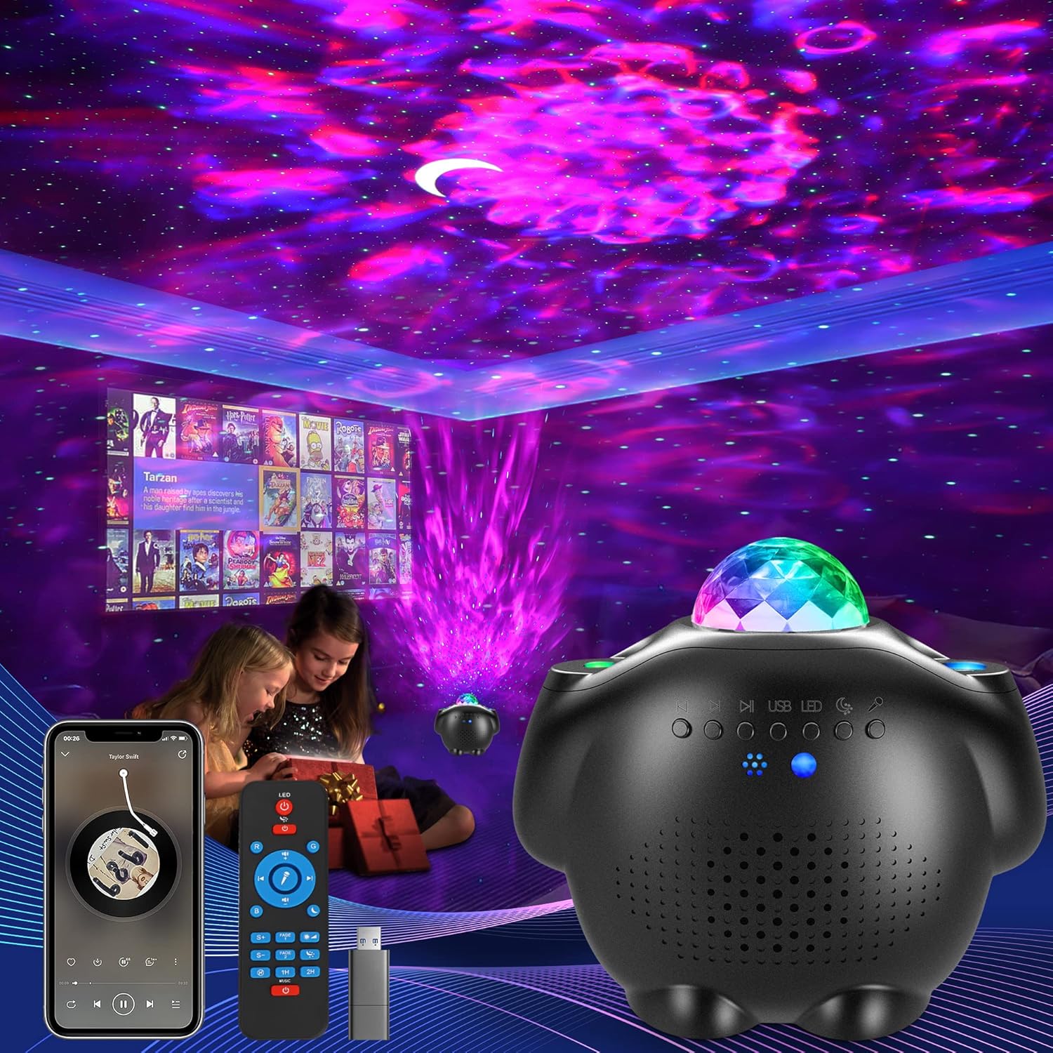 Togaga Projecteur Ciel Etoile, 4 en 1 Lampe Projecteur LED Dynamique