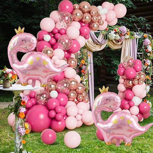 Miniatura 4 de Globos grandes de dinosaurio rosa, 2 globos de dinosaurio de 38 pulgadas, decoraciones de cumpleaños de dinosaurio rosa