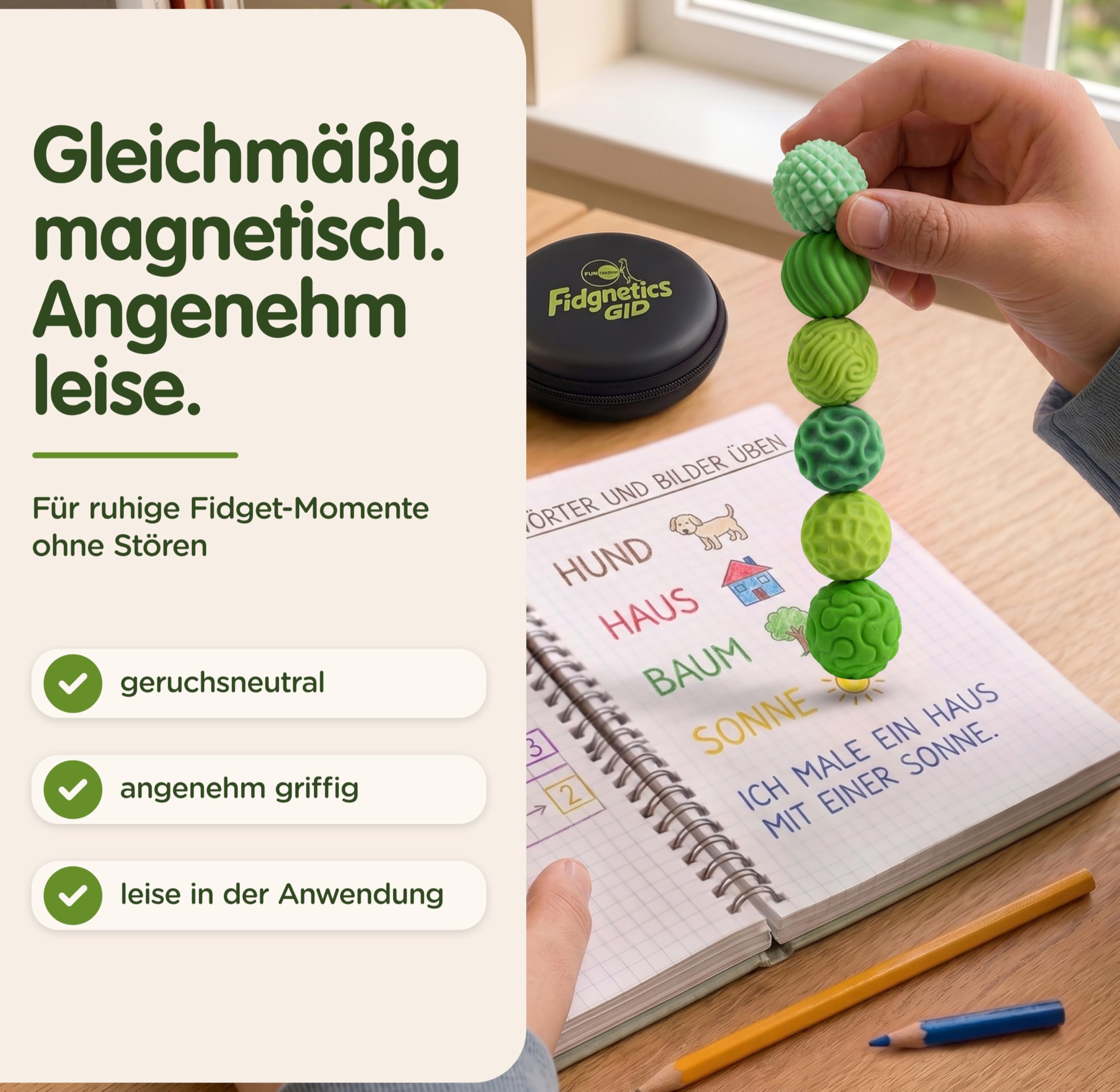 Fidgnetics® GID Glow-in-the-Dark Fidget Toys dla dzieci – magnetyczne kulki – sensoryczna zabawka na palec uspokajająca – antystresowa i sensoryczna zabawka – wspomaga cichą koncentrację – kulki