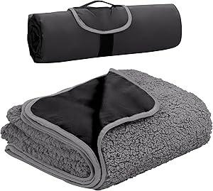 Tirrinia Large Waterproof Outdoor Blanket, Soft Warm Windproof Stadium Blanket with Sherpa Fleece and Foldable for Outdoor Sport, Baseball, Football, Beach, Concerts, Car