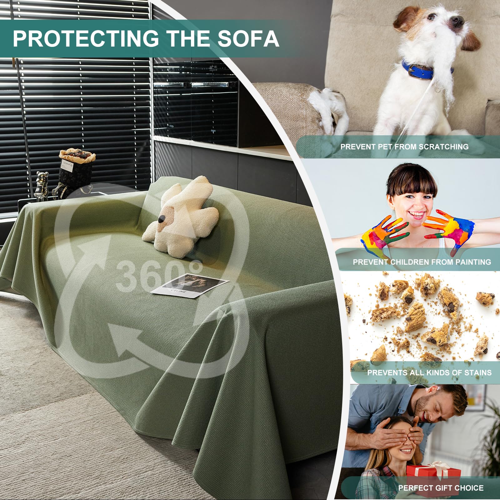 Housse De Canapé Imperméable Et Antidérapante, Protection Pour Canapé, Couverture Magnétique Pour Canapé Chien 190 X 150 Cm - Vert Matcha