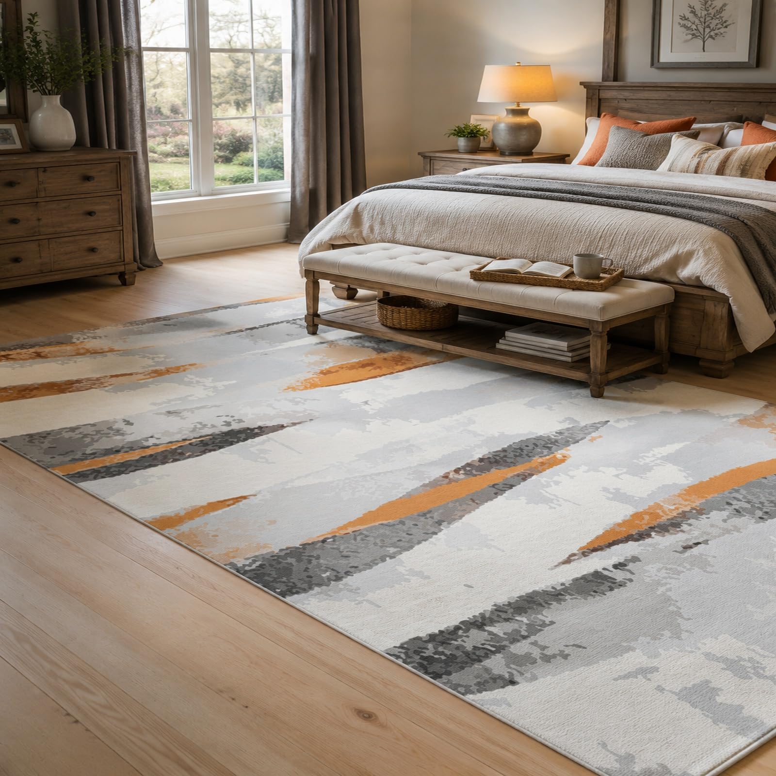 Tapis de salon moderne abstrait gris pour illuminer une chambre adulte