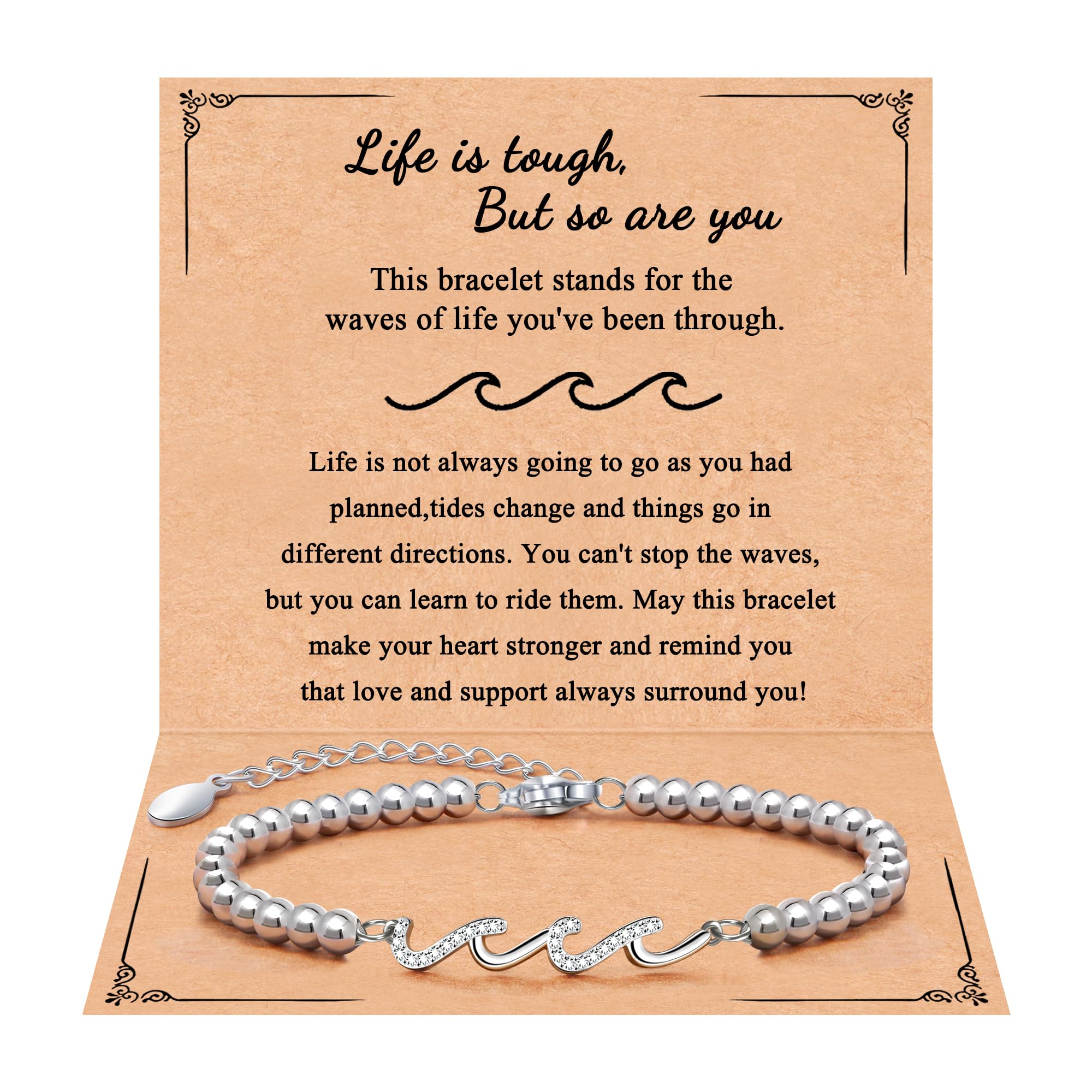 QWNHONEY Waves of Life Bracelet Inspirational Birthday Gifts for Bestie Sister 16th 18th 21st 30th 40th 50th 60th Birthday Gifts for Women
