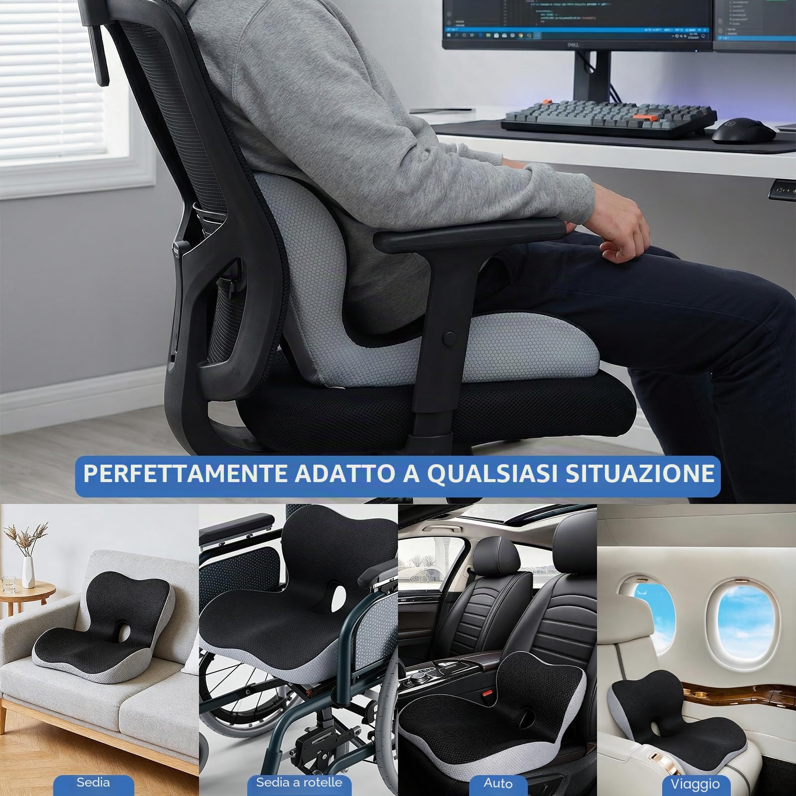 Cuscino per Sedile,Cuscino Sedia Ufficio,di Memory Foam | Cuscini Ergonomico Sedile per Coccige Sciatica Lombare,per Seduta e Schienale Gaming, Cuscino Cedile Auto