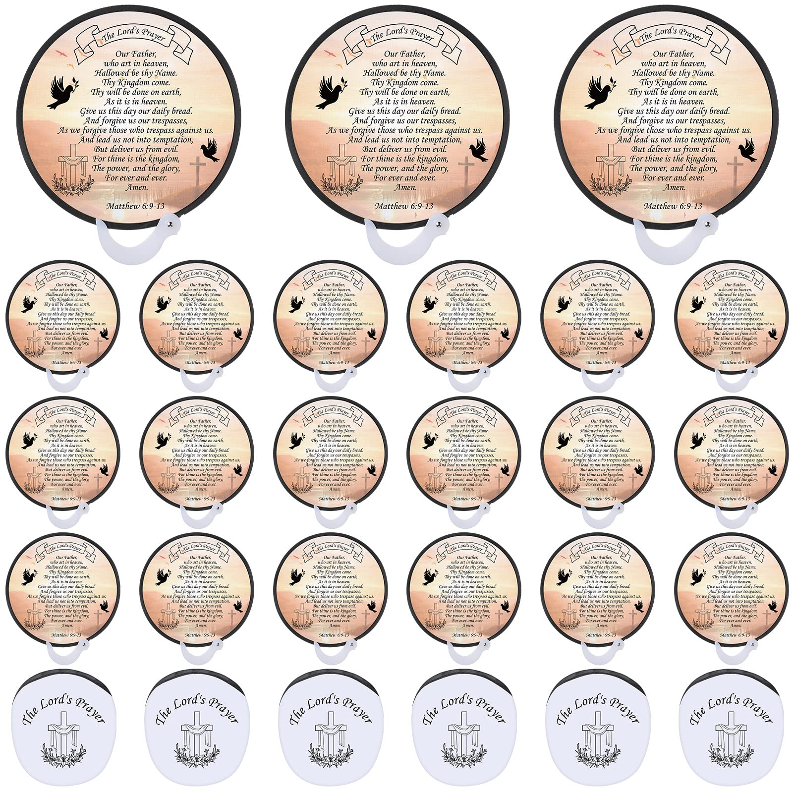 Geosar 50 Pack Church Fans Christian Folding Hand Fans Religious Church Fans Round Shaped Folding Fans with Plastic Handle and Storage Bag for Church Services Women Men Decoration Gift