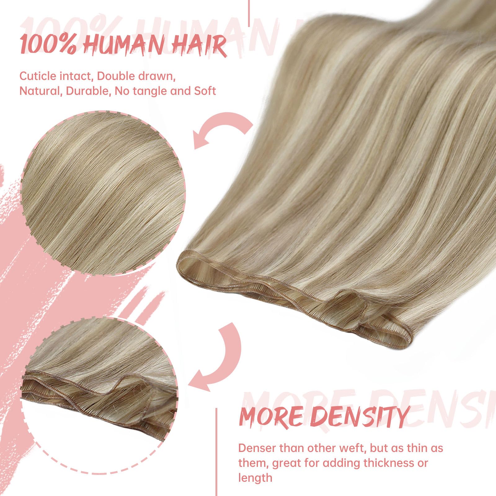 Fshine Geniale Tessitura Ultra Sottile Capelli Tessitura Extension Bundle Aggiornato Remy Capelli 50g 35cm Riflessi Dirty Blonde e Platinum Blonde Leggeri Capelli Estensioni Matassa Lisci Extension