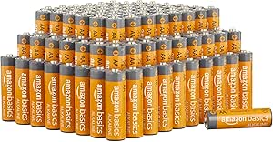 Amazon Basics 100 Count (Pack of 1) AA High-Performance Alkaline Batteries, 10-Year Shelf Life, Easy to Open Value Pack