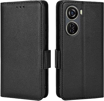 Topme Leather Case for Nubia Neo/ZTE Blade V40 Design / V50 Design / V41 Vita 5G 6.6" Inches, [simple Lychee Pattern Series Phone Case] - Black