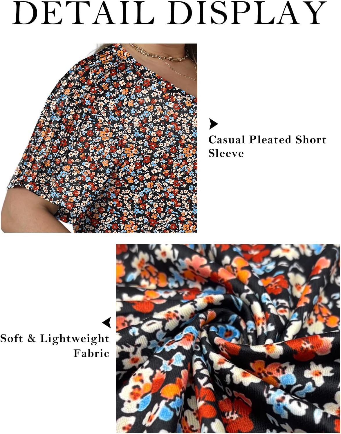 VISLILY Womens-Plus-Size-Summer-Tops Trendy V Neck T Shirts Casual Pleated Short Sleeve Dressy Blouses Tunics Cute Tee XL-5XL - Image 4