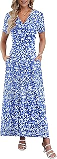 Maxi Dresses for Women Ankle Length Floral Print Beach Long Flowy Dress with Pockets - Buy now