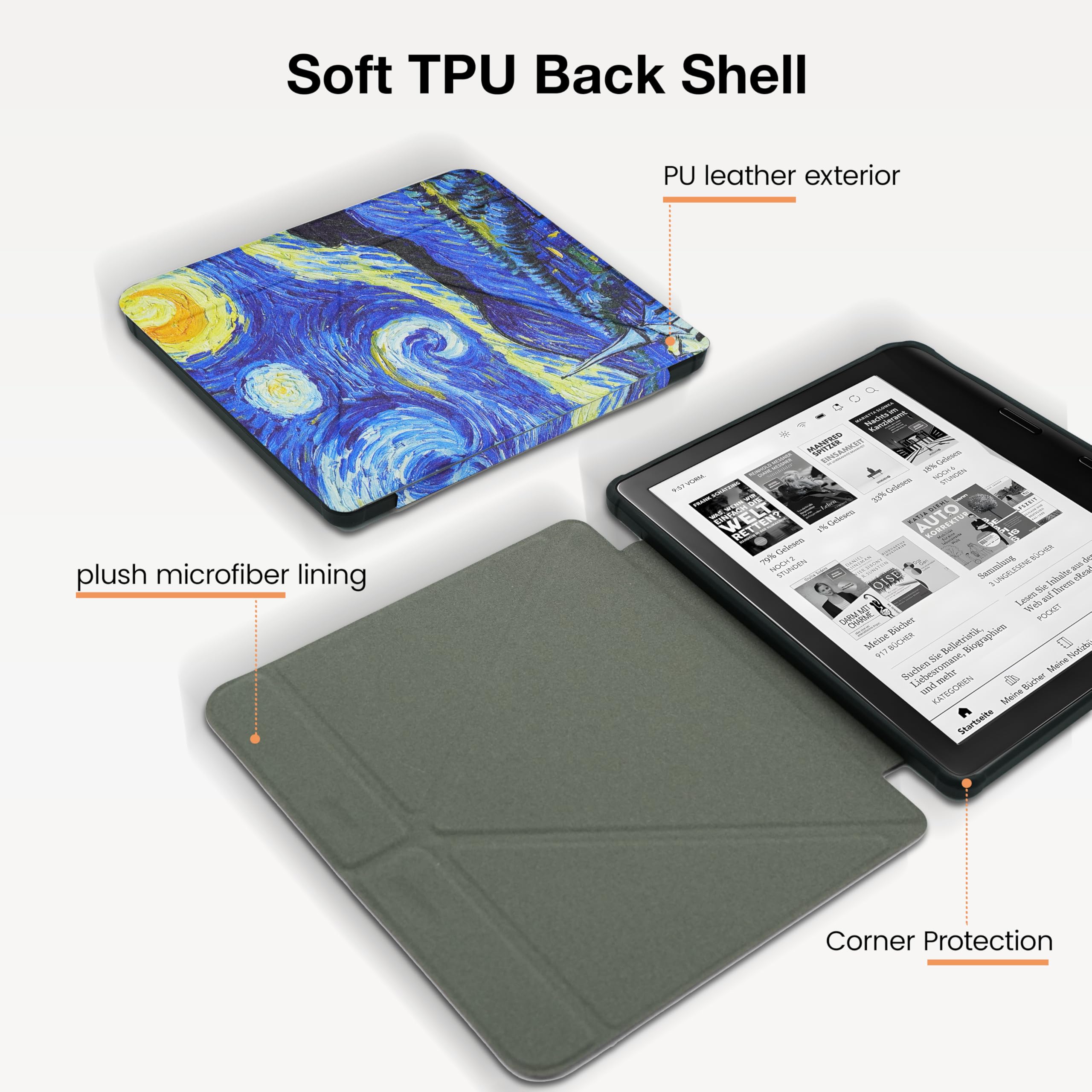 Case For Kobo Libra Colour/Kobo Libra 2, Includes a Case & Screen Protector - 7" Origami Cover Fit for Kobo Libra (Model N418/N428) with Auto Sleep/Wake(Starry Night, 7 icnh) — view 6