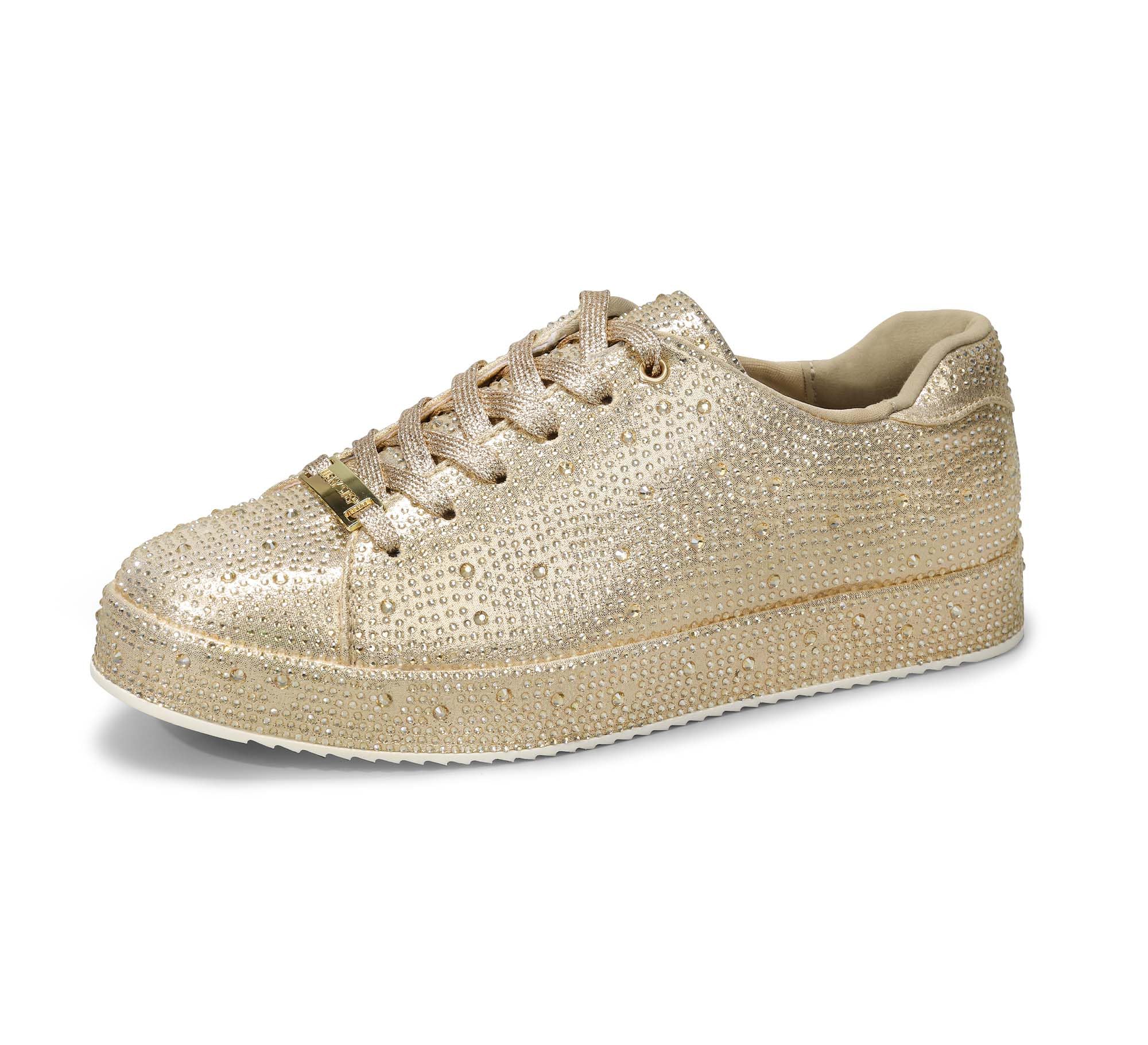 LUCKY STEP Dames Feestschoenen - Glinsterend Plateau Design Met Strass Decoratie, Bruidsstijl voor Trouwerij & Galagelegenheden (Gouden strass, 8US-38EU-5UK