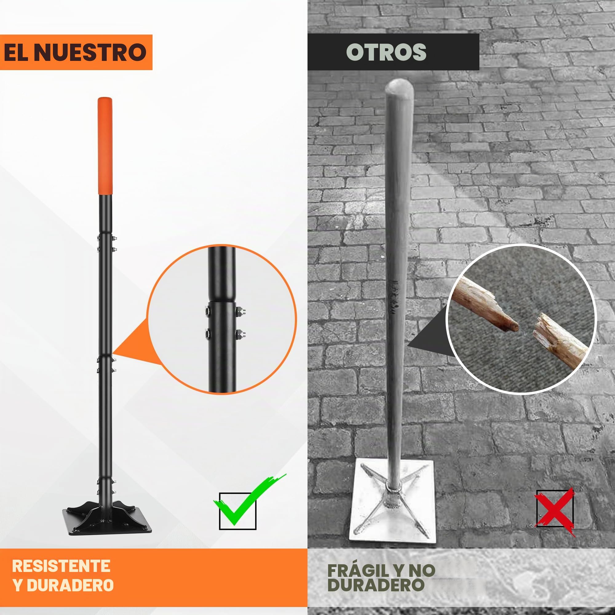 YEELOR Manipulador de suelo de acero 8x8 pulgadas, mango largo 45 pulgadas con agarre de goma, ideal para nivelar jardín, grava y colocar baldosas