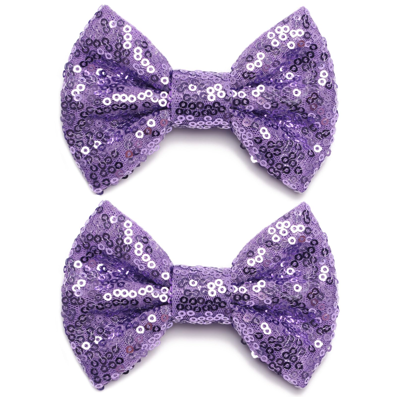 KISZU 4 Inch Sequin Glitter Hair Bows Clips, Sparkling Bling Little Bow HairPins Hair Accessories for Baby Girls Kids Children Teens and Women (Violet