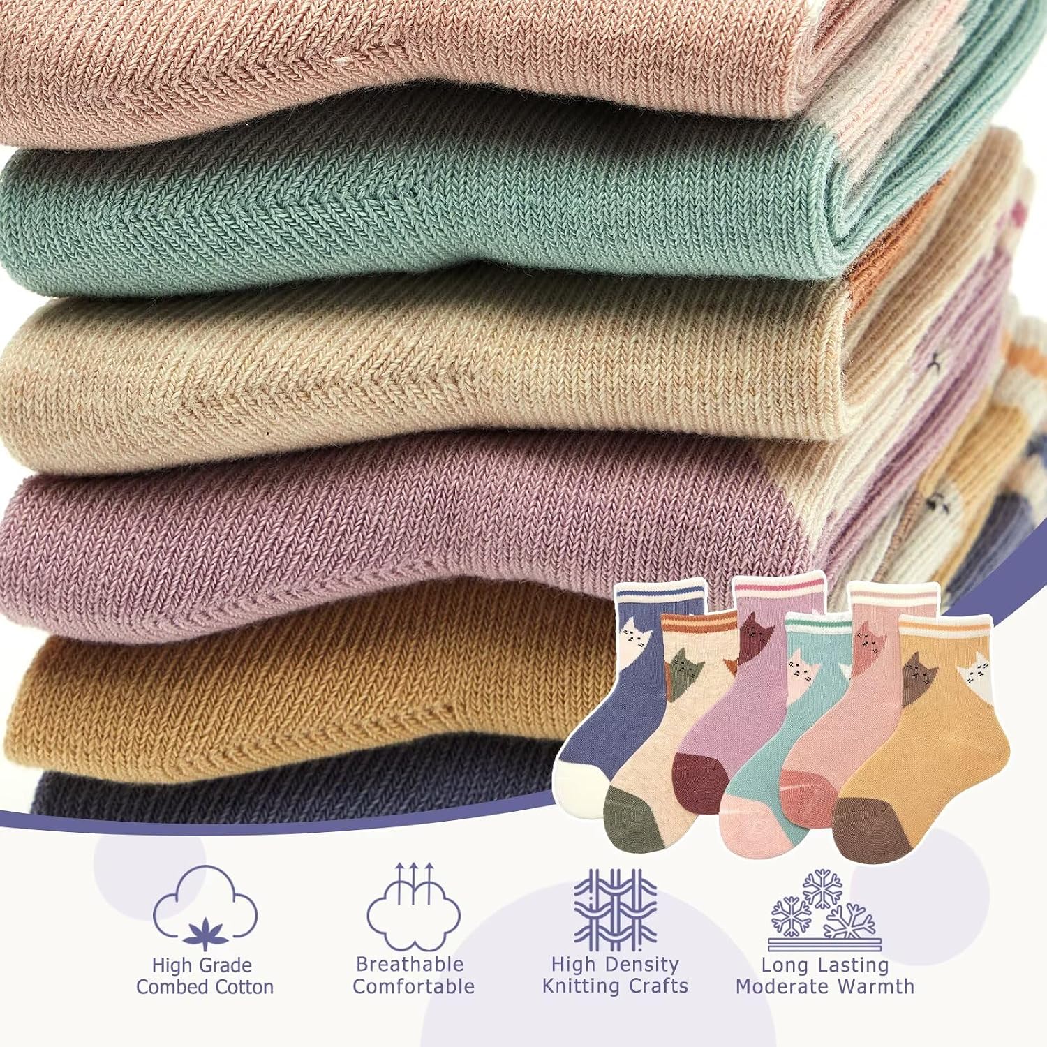 Boys Cotton Socks Kids Colorful Quarter Socks Cartoon Seamless Dress Socks Bears for Boys 6 Pack