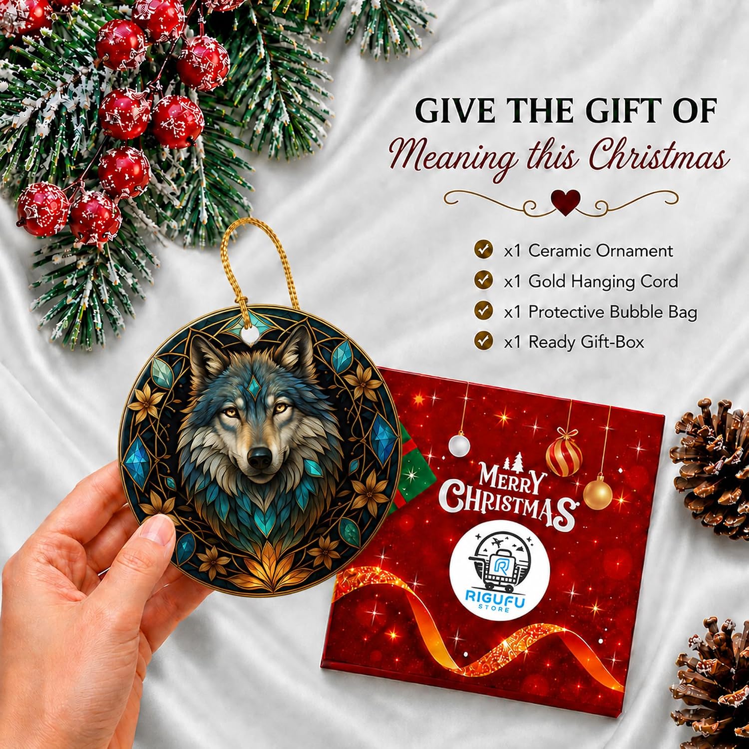 Wolf Christmas Ornament 2026 Stained Glass Style Wildlife Lover Gift image 4