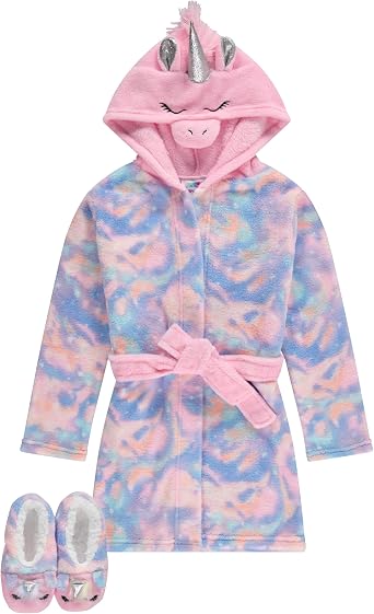 BTween Girls Unicorn Bathrobe Set Soft, Cozy, and Fun with Matching Slippers Perfect for Lounging