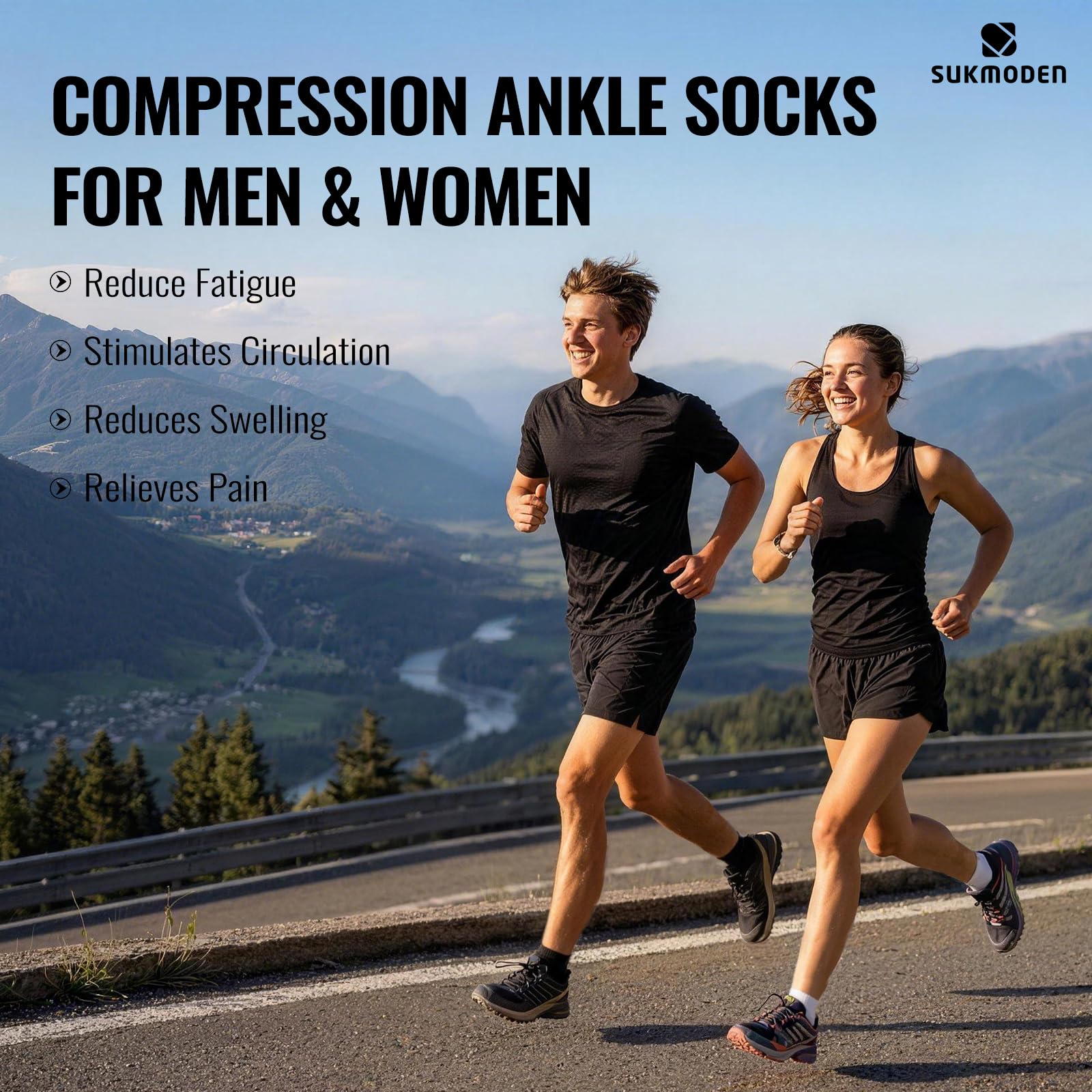SukModen Copper Ankle Compression Socks for Men and Women(6 pairs), Breathable Arch Support Short Running Socks - 3