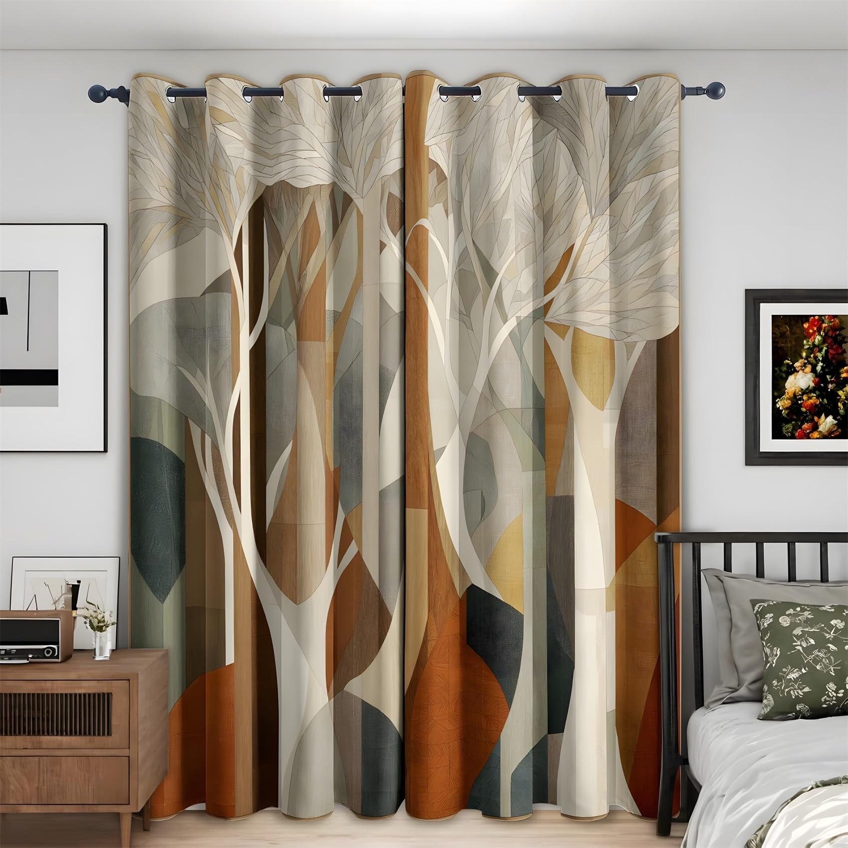 KaiHeBeding Mid-century Bohemian Blackout Curtains for Bedroom - Modern Minimalist Living Room Curtains 66x90 Eyelet - Soft Thermal Insulated Patterned Drapes for Windows - 2 Panels