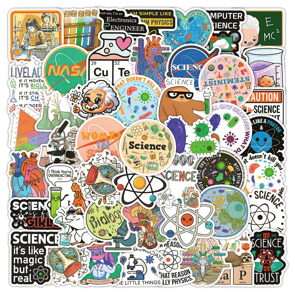 100PCS Natural Sciences Stickers for Adults Teens Students,Physics Chemistry Biology Experiment Waterproof Decals for Phone Water Bottles Notebook Computer Luggage Scrapbook Helmet Bicycle