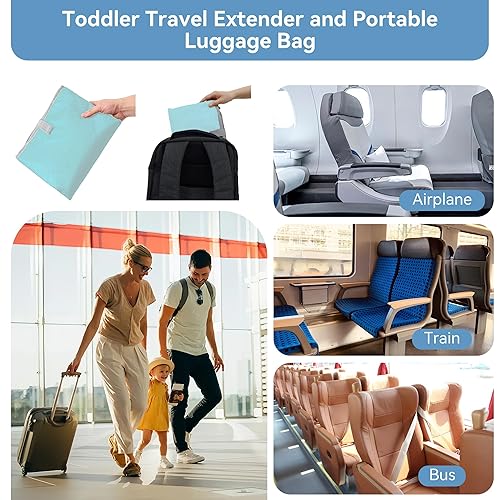 Miniatura 7 de Cama de avión para niños pequeños, extensor portátil de asiento de avión para niños, tela Oxford duradera, impermeable y fácil de limpiar,