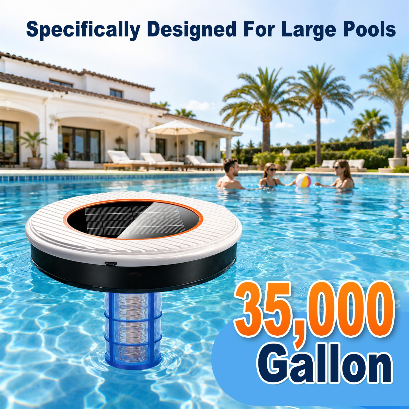 Solar Pool Ionisator, Pool Ionisator Kupfer Silber, bis 132, 500 Liter, IP68 Wasserdicht, Automatischer Wasserreiniger für Aufstellbecken und Einbaubecken, Schwimmender Solar Poolreiniger