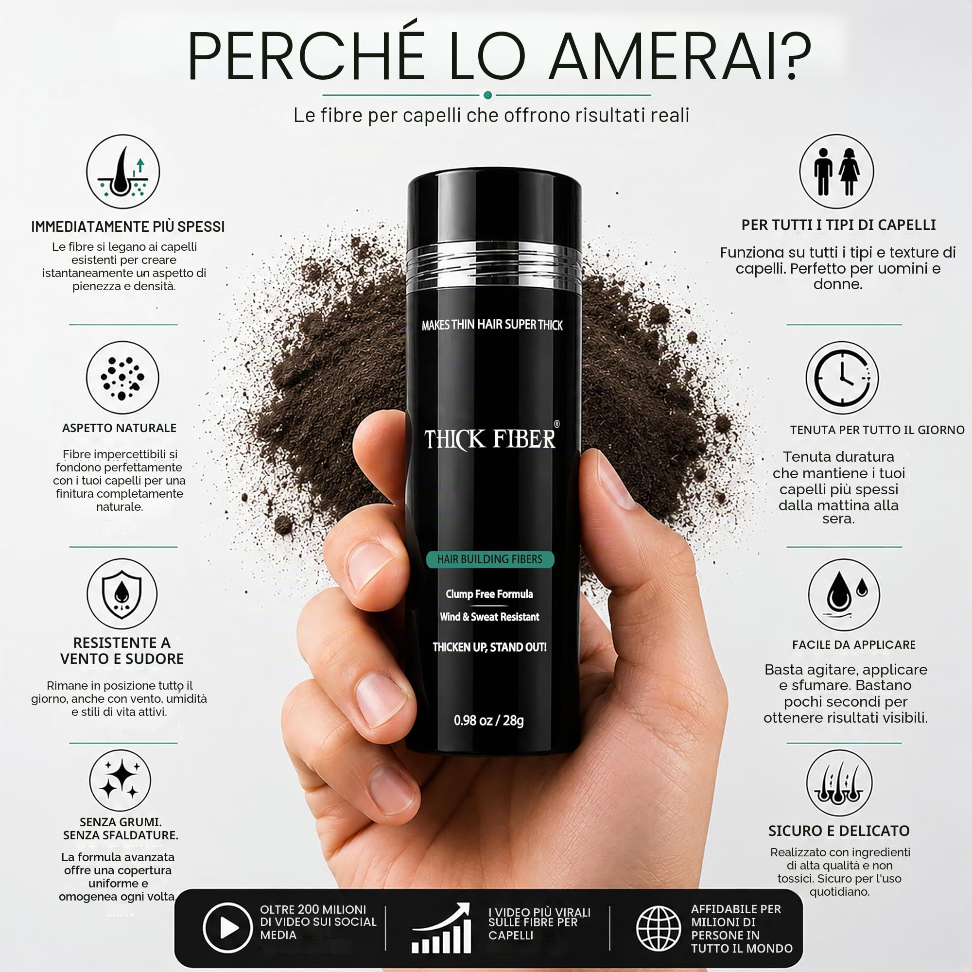 THICK FIBER, Fibre dei capelliper la ricostruzione dei capelli, per il diradamento dei capelli, 25 g confezione da 1, marrone medio, polvere per capelli, flacone da