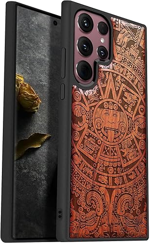 Carveit Funda de madera para Galaxy S22 Ultra (madera natural y TPU suave negro), a prueba de golpes, diseño de madera compatible con Samsung S22