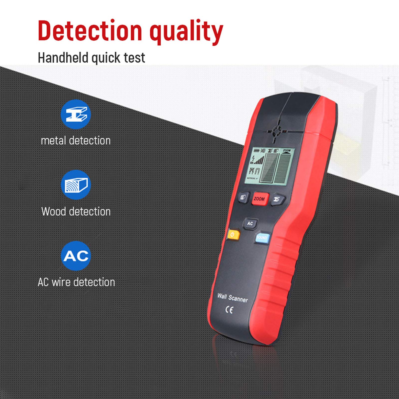 Detector de Pared de Mano Multifuncional, probador de Pared Buscador de Cable de CA de Madera de Metal Escáneres de Pared Pantalla LCD Detector de Cable en Vivo