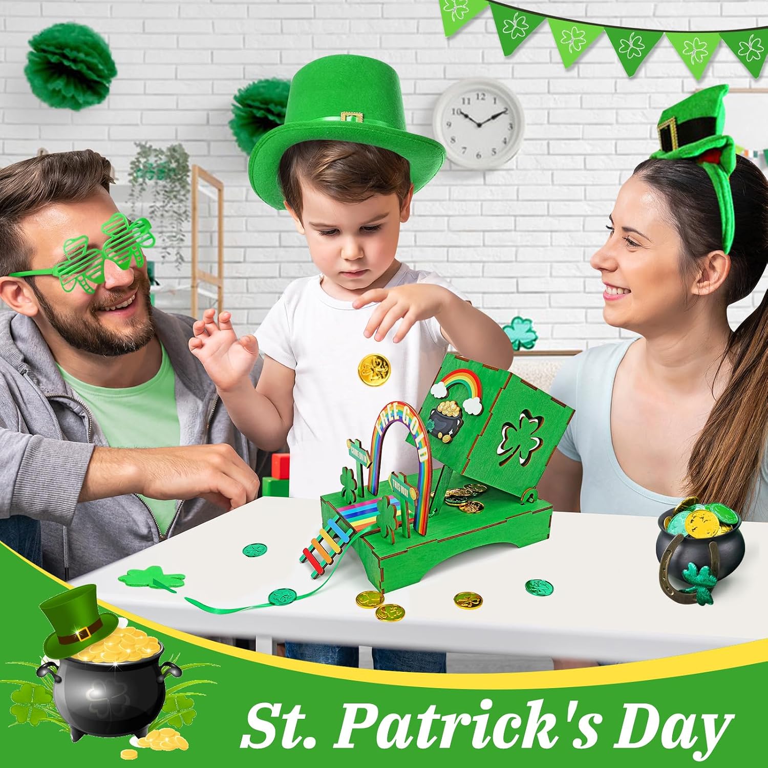 Phoncoo St Patrick's Day Leprechaun Trap Kit for Kids, St Patrick's Day Wood DIY Crafts Kit to Catch A Leprechaun, St Patrick's Day Party Decorations Leprechaun Trap Toys Gifts for Kid Friends