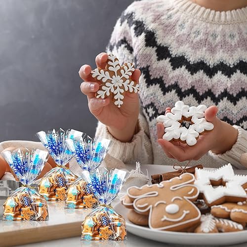 Miniatura 5 de HESTYA 50 bolsas planas de celofán transparentes para golosinas, bolsas de almacenamiento con patrón en la parte inferior de bloque, bolsas de