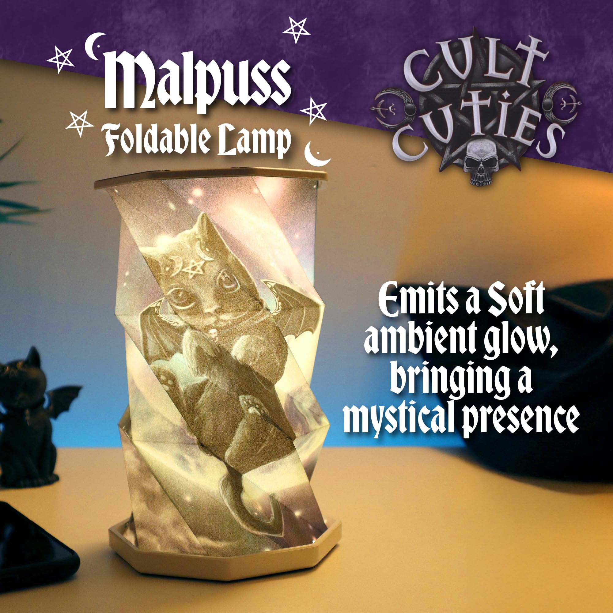 Nemesis Now Cult Cuties Malpuss Foldable Lamp, 8in Travel Lamp with USB-C Rechargeable Touch-Activated LED, Origami-Style - Image 2