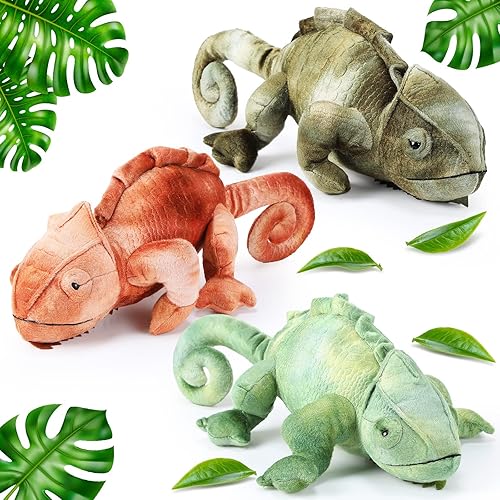 Hungdao 3 piezas de peluche de lagarto de 10 pulgadas juguete de peluche realista regalo para niños reptiles salvajes realistas naranja verde verde