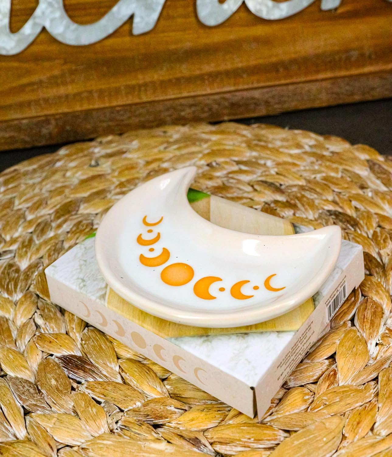 Ebros Gift Cream White Ceramic Porcelain Wicca Moon Phase Crescent Trinket Jewelry Dish Tray Or Appetizer Plate Serveware