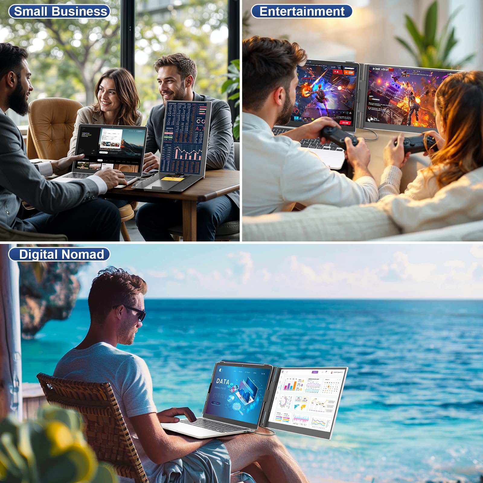 KEFEYA 14,1" Monitor Przenośny, 0,6kg Ultra Fine FHD 1920P Ekran Przenośny dla Komputera dla Laptopa, Monitor dla Laptopa, 13,3"-17,3", Plug & Play Mac/Windows/Samsung Dex/Huawei