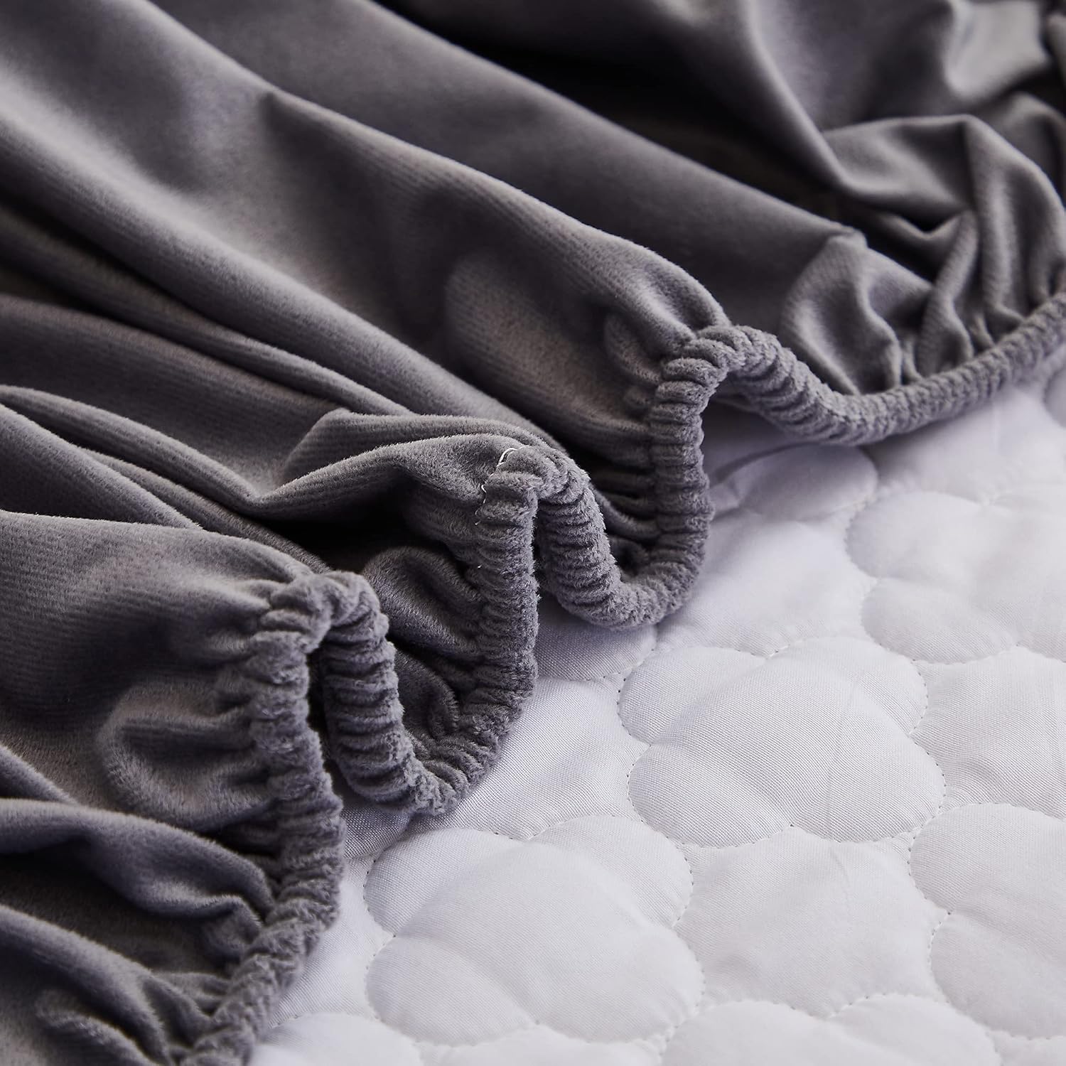 Pangzi Solid Flannel Plush Bedding Fitted Sheet,Velvety Soft Heavyweight Non-Slip Protective Cover for Bed Mattress (Queen, Gray)