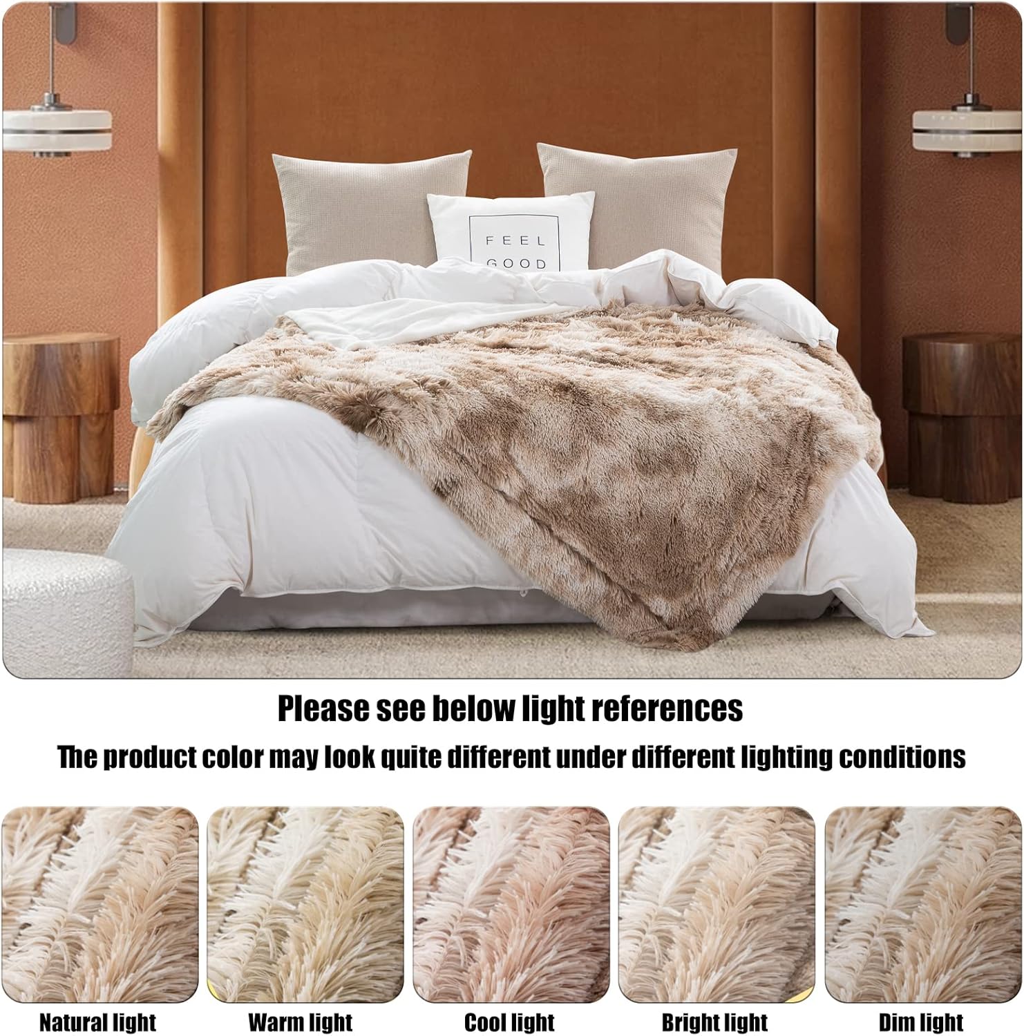 GONAAP Fuzzy Faux Fur Throw Blanket Tie-dye Beige Super Soft Cozy Plush Fuzzy Shaggy Blanket for Couch Sofa Bed (Tie-dye Beige, Throw(50"x60")) - Image 7