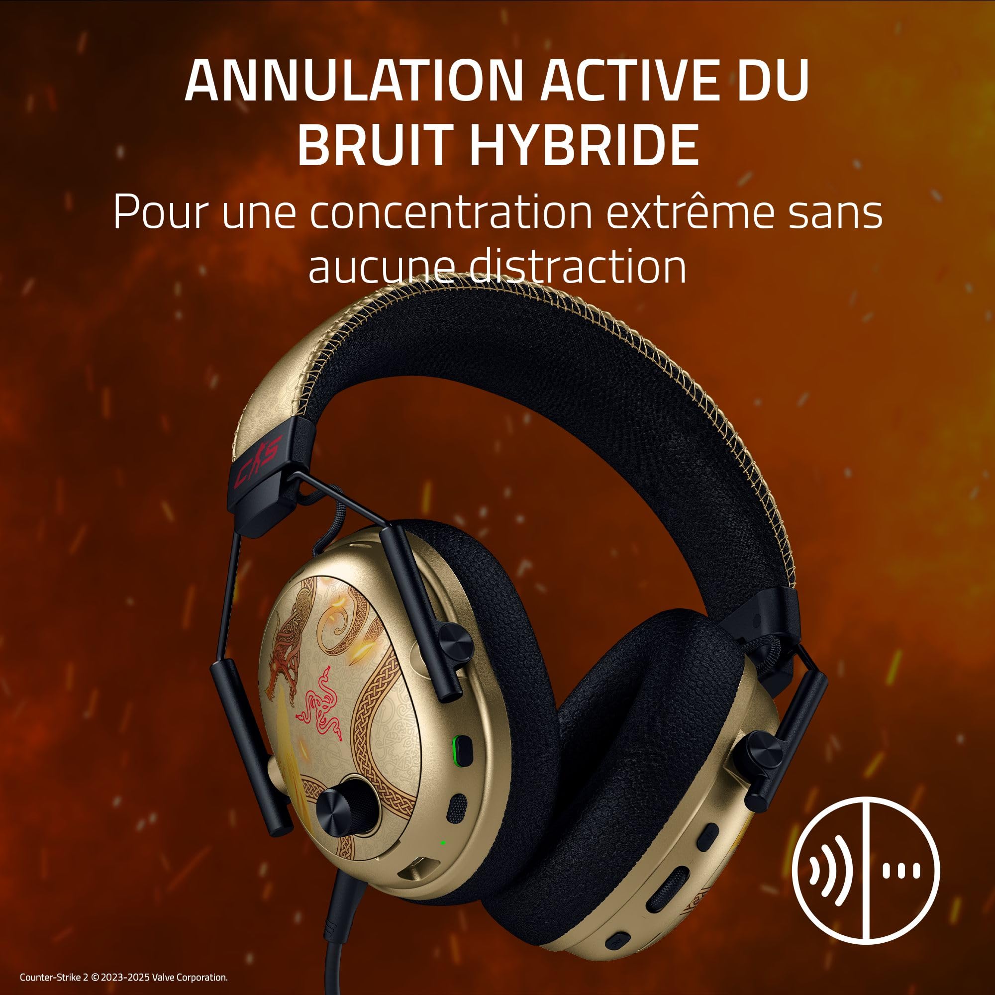 Razer BlackShark V3 Pro CS2 - Casque sans Fil pour e-Sport avec réduction du Bruit - Haut-parleurs Audio 50mm - Microphone Amovible - HyperSpeed 2,4 GHz & Bluetooth - PC/Mac | Dragon Lore