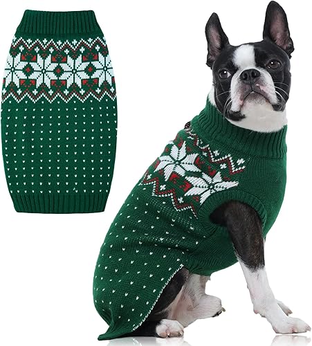 Miniatura 25 de FUAMEY - Suéter navideño para perros, suéter cálido clásico con diseño de copo de nieve para Año Nuevo, suéter de cuello alto de punto para clima