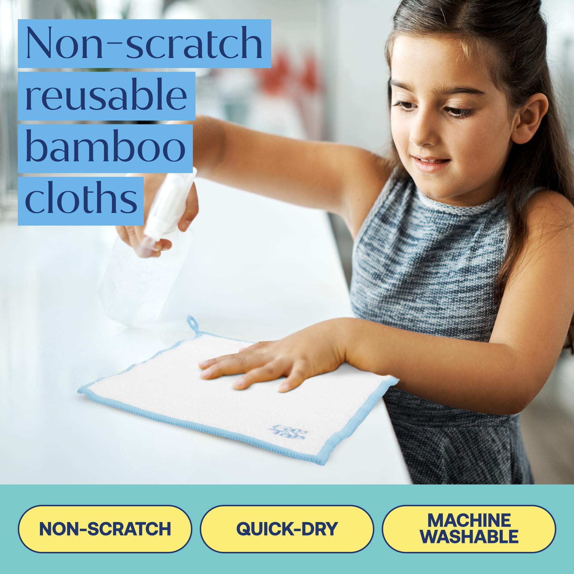 Fab Tab Paños de limpieza de bambú de alta calidad, reutilizables y ultra absorbentes, toallas de microfibra suave para cocina, baño y limpieza multiusos, paquete de 7 unidades de tamaño grande