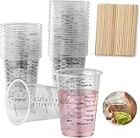 Vista 1 de Little Cook - 40 tazas medidoras para mezclar, desechables de resina de plástico transparente de 8 onzas con 40 palitos de madera para mezclar