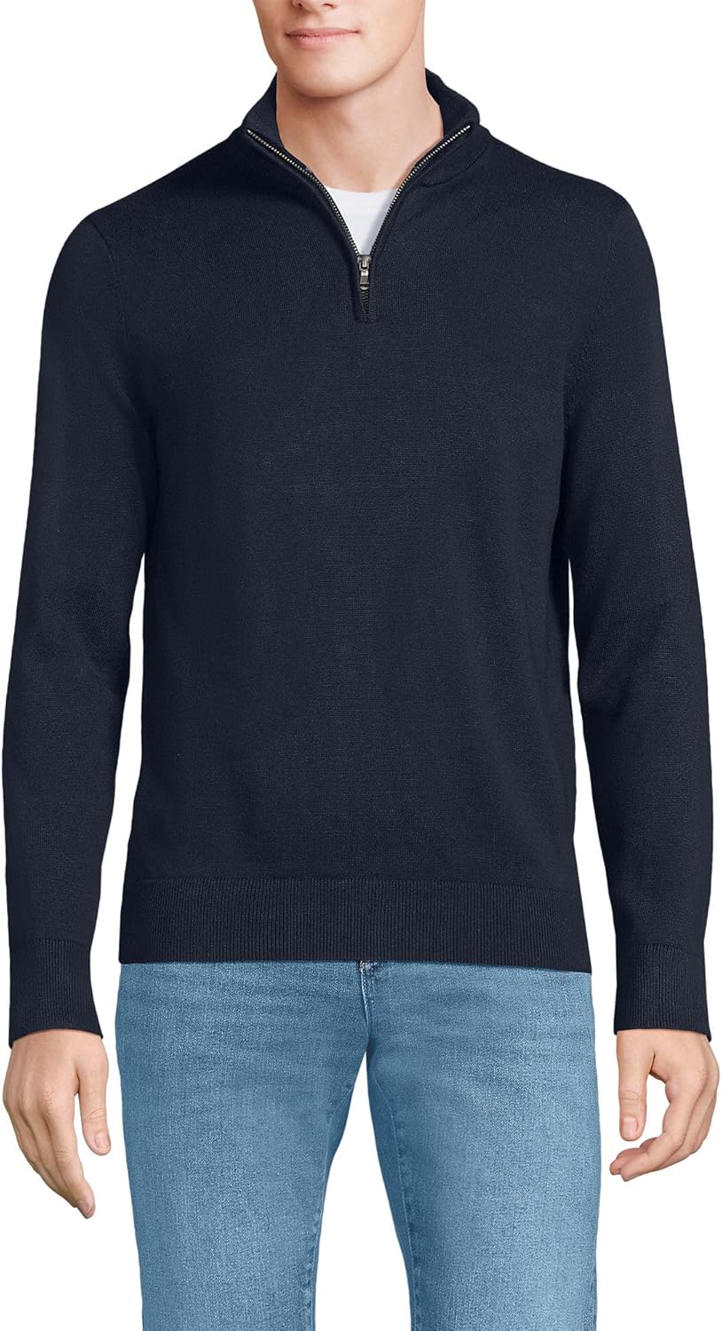Lands' End Men's Long Sleeve Fine Gauge Cotton Quarter Zip Sweater
