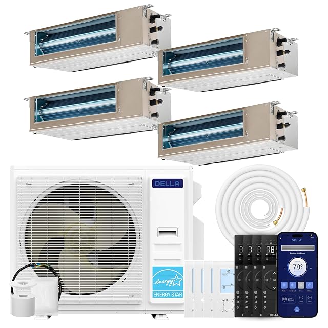 Della DELLA 34K BTU 4 Zone (9.5K+3x11K BTU) Concealed Ducted Mini Split AC
