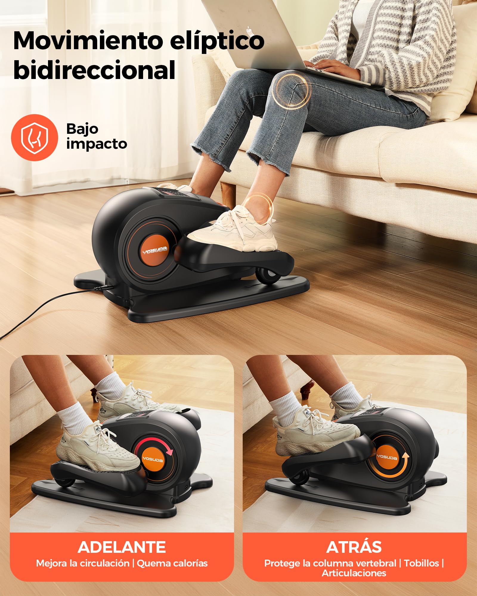 YOSUDA 2026 Mini Eliptica Electrica, Masaje Pies 3D, Pedales Electricos Personas Mayores & Oficina Ultra Silenciosa, 10 Velocidades, Plug & Play para Mayores & Oficina, Pedaleador para Ancianos