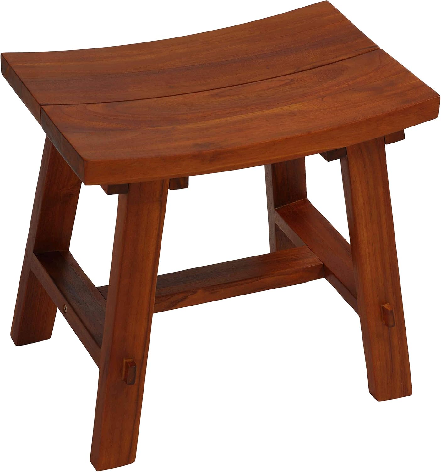 Teak Curved Saddle Seat Accent Stool, 17" Height