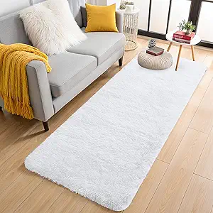 OLANLY 2x5 Machine Washable Runner Rugs for Hallway, Soft Fluffy Shaggy Bedside Rugs for Bedroom, Living Room, Indoor Floor Carpet for Kids Girls and Boys, Nursery Rooms, Home Decor Aesthetic, White