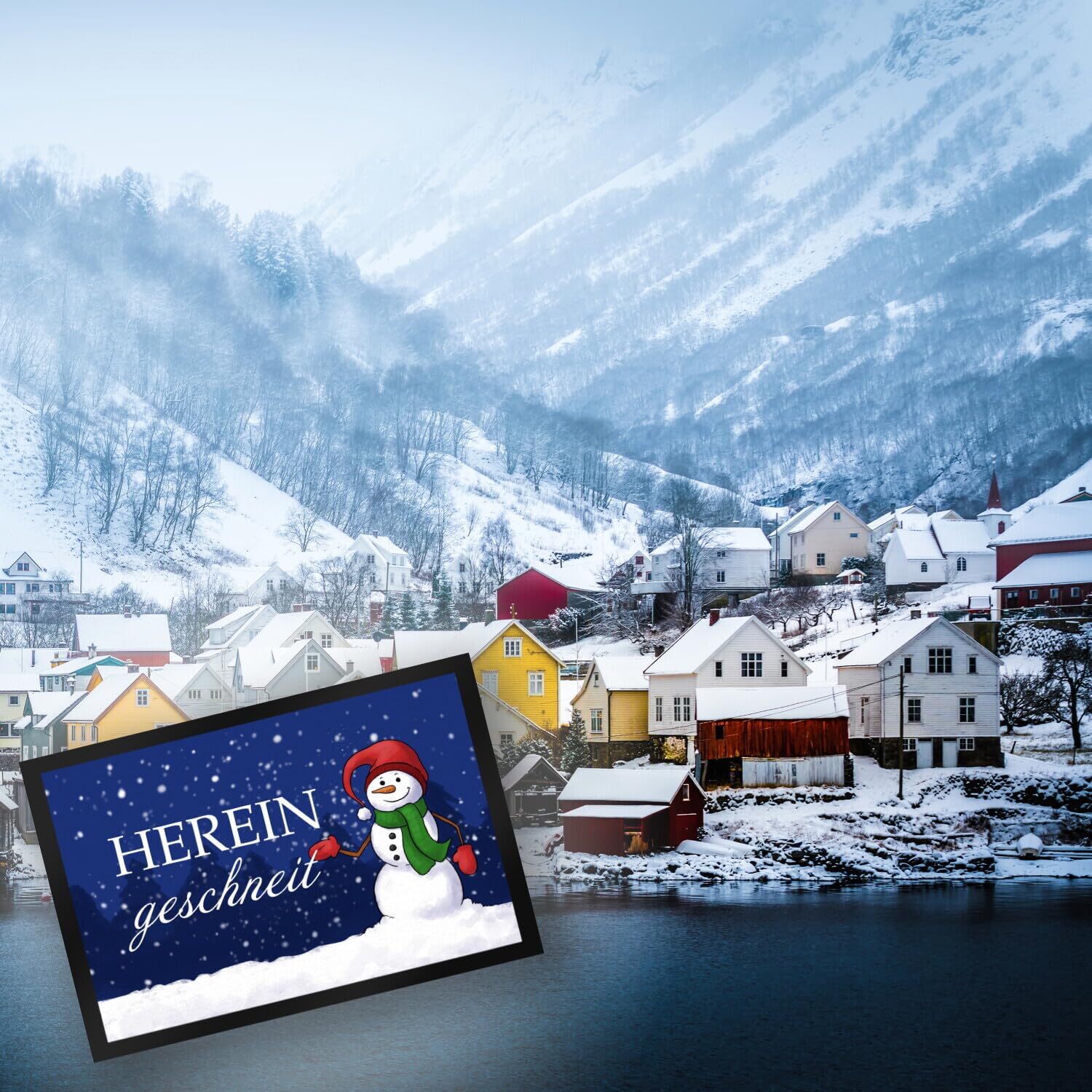 speecheese Hereingeschneit Schneemann Fußmatte XXL in 50x75 cm als schöne Dekoration für den Eingang zum Advent, zu Weihnachten und zur Winterzeit für Dein Zuhause